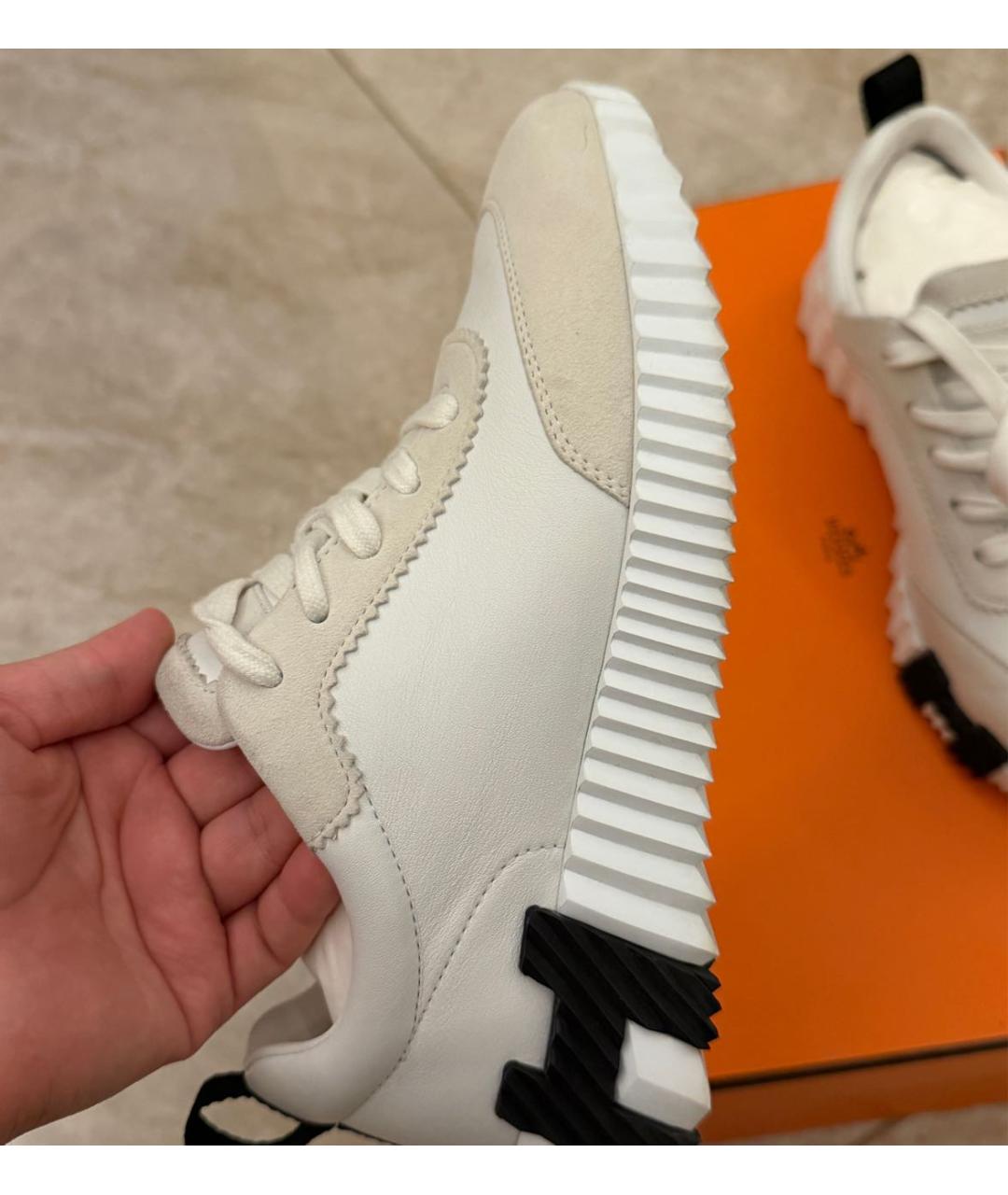 HERMES Белые кожаные кроссовки, фото 5