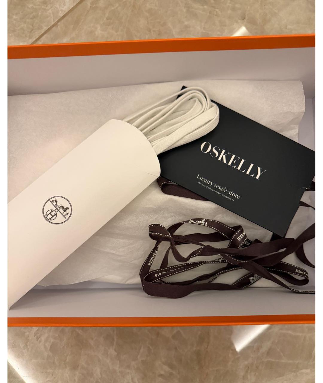 HERMES Белые кожаные кроссовки, фото 4