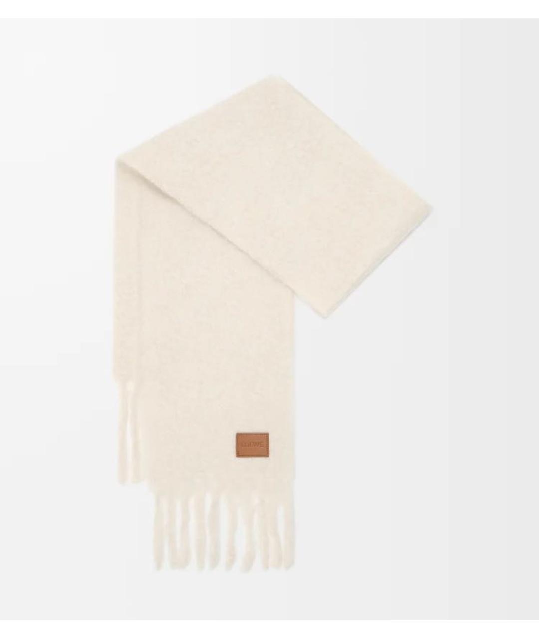 LOEWE Белый шерстяной шарф, фото 5