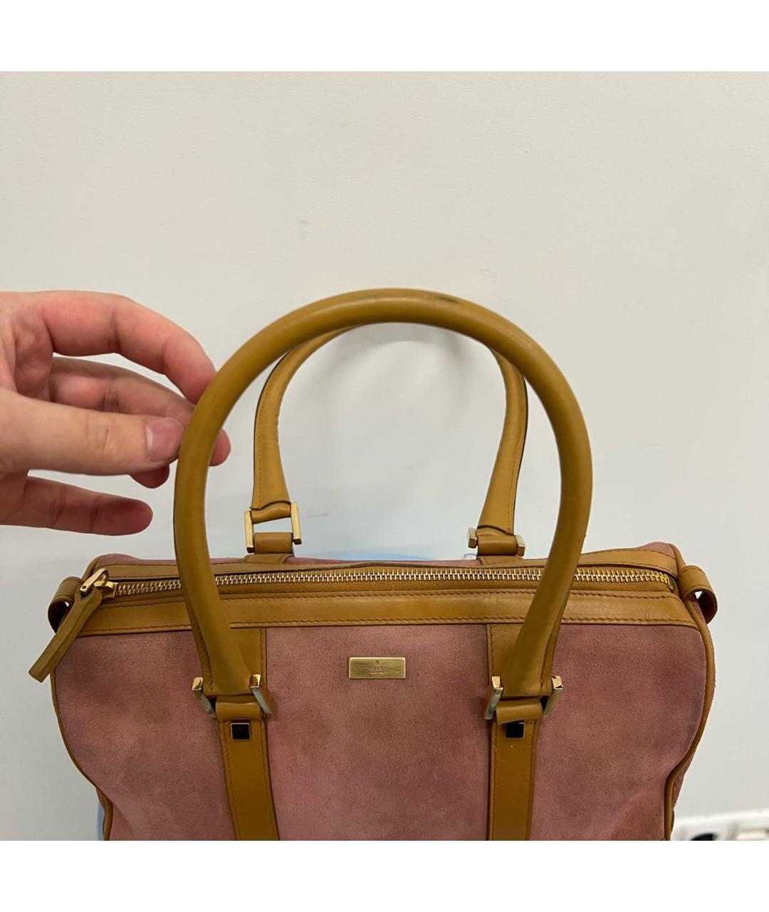 GUCCI Розовая замшевая сумка с короткими ручками, фото 8