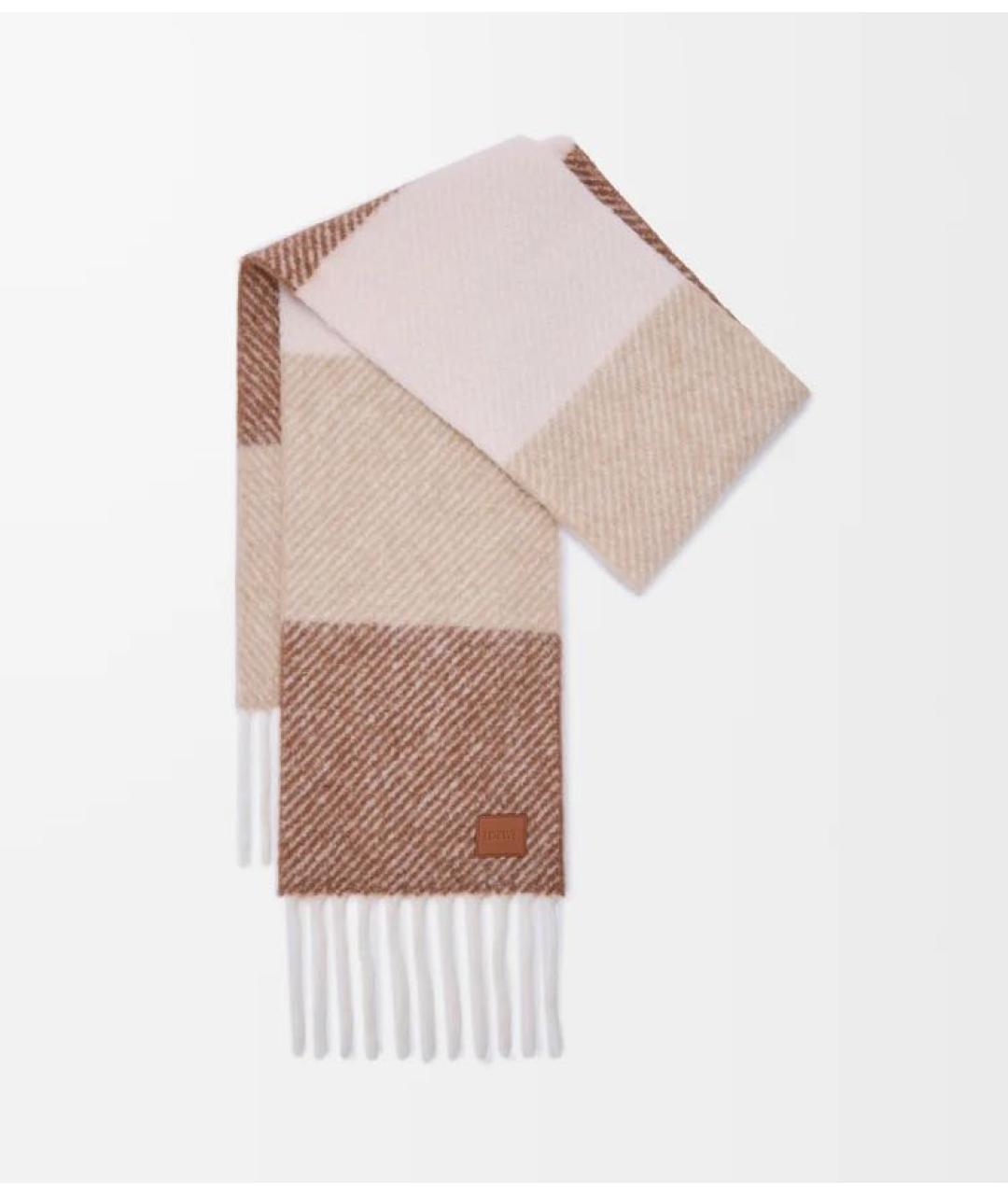 LOEWE Коричневый шерстяной шарф, фото 4