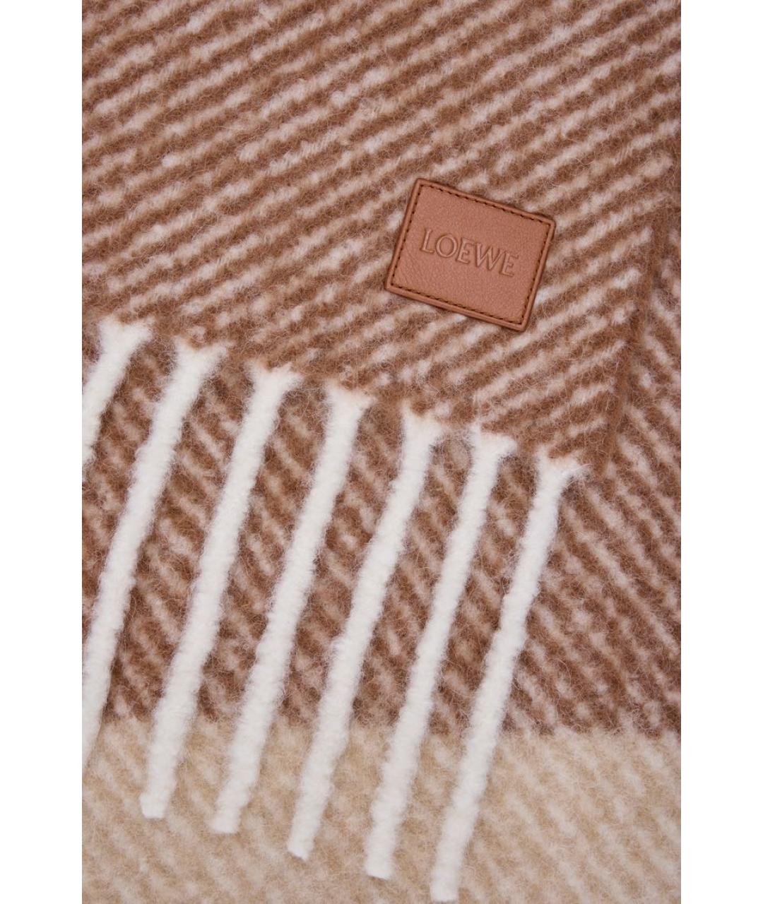 LOEWE Коричневый шерстяной шарф, фото 3