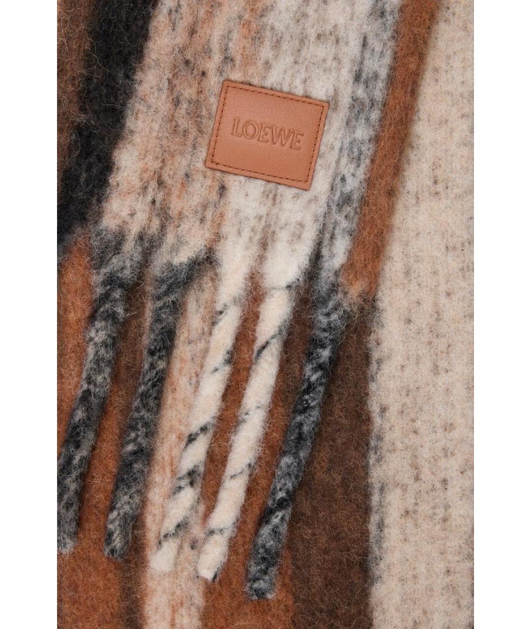 LOEWE Коричневый шерстяной шарф, фото 4
