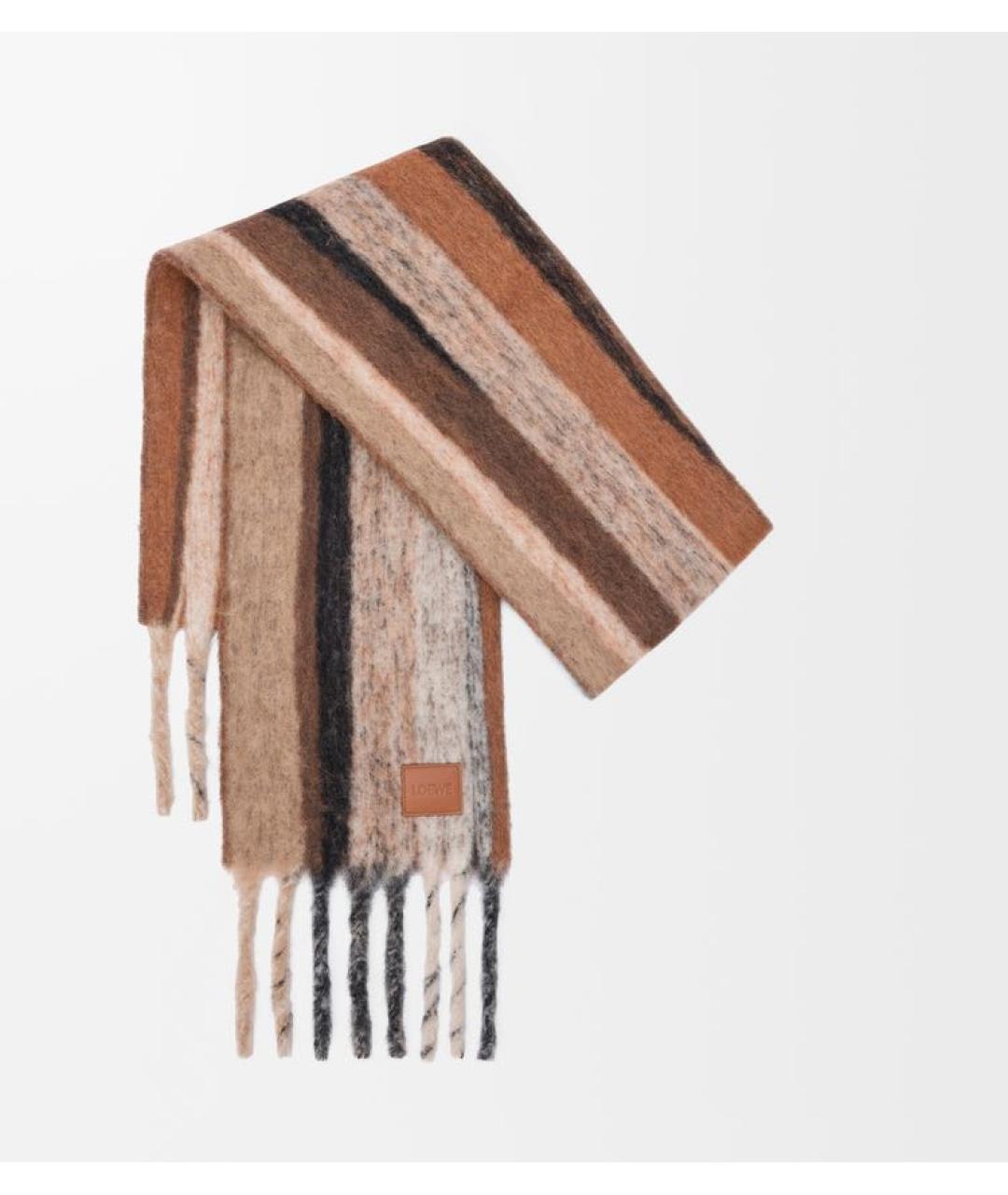 LOEWE Коричневый шерстяной шарф, фото 5