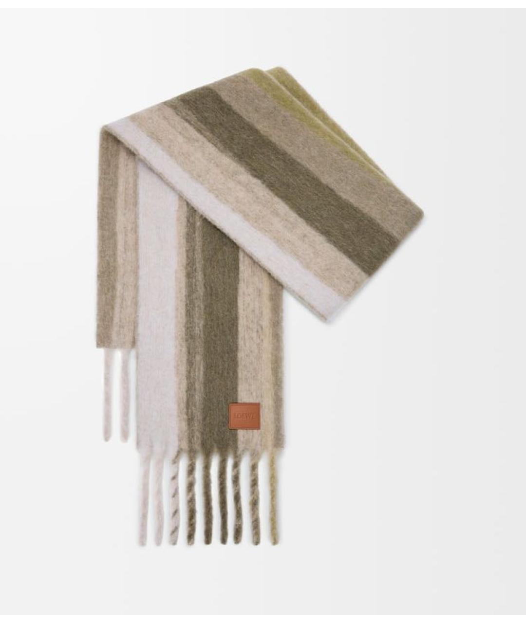 LOEWE Хаки шерстяной шарф, фото 4