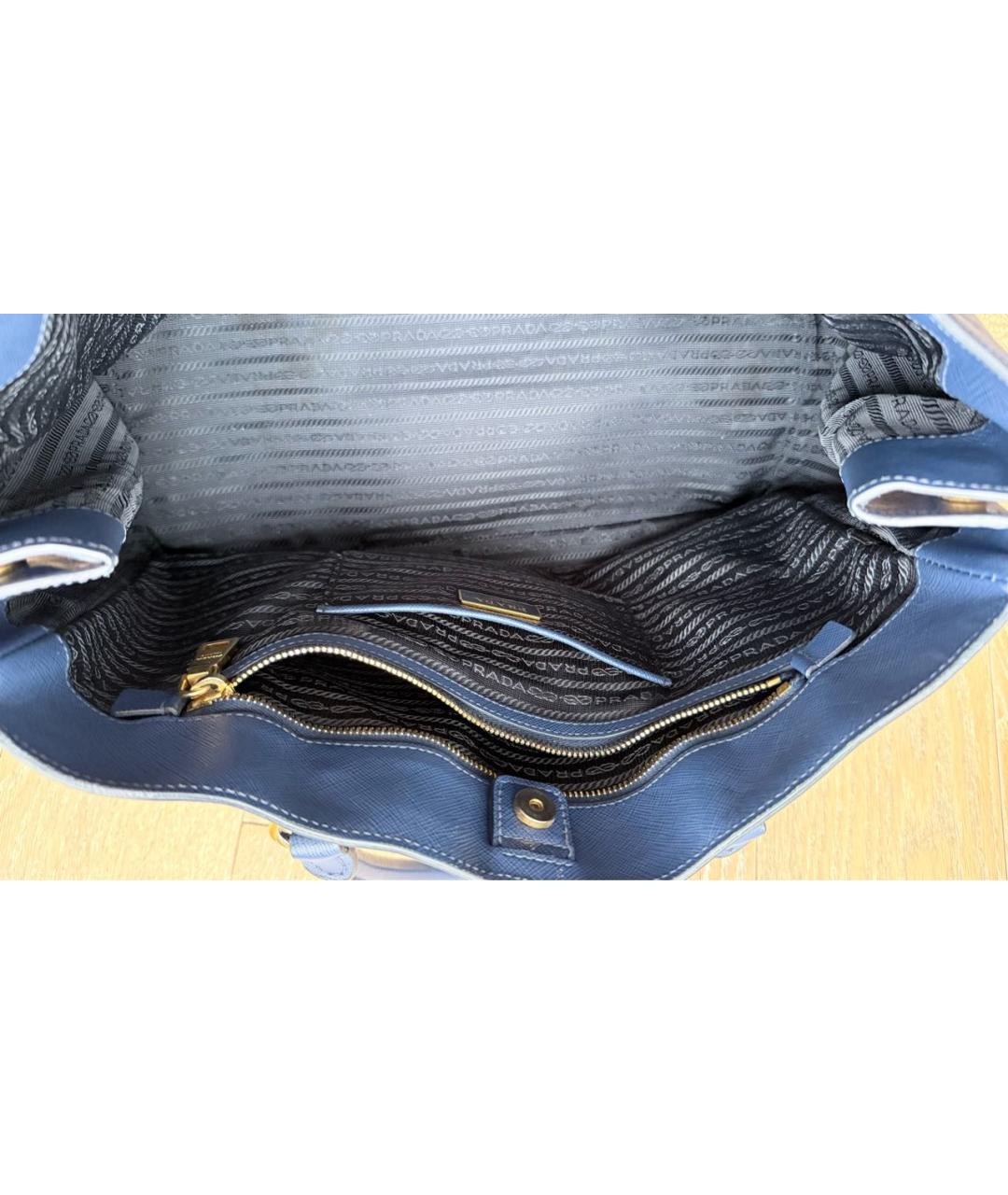 PRADA Синяя кожаная сумка с короткими ручками, фото 5