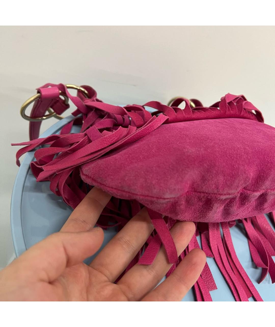 SAINT LAURENT Фуксия замшевая сумка через плечо, фото 7