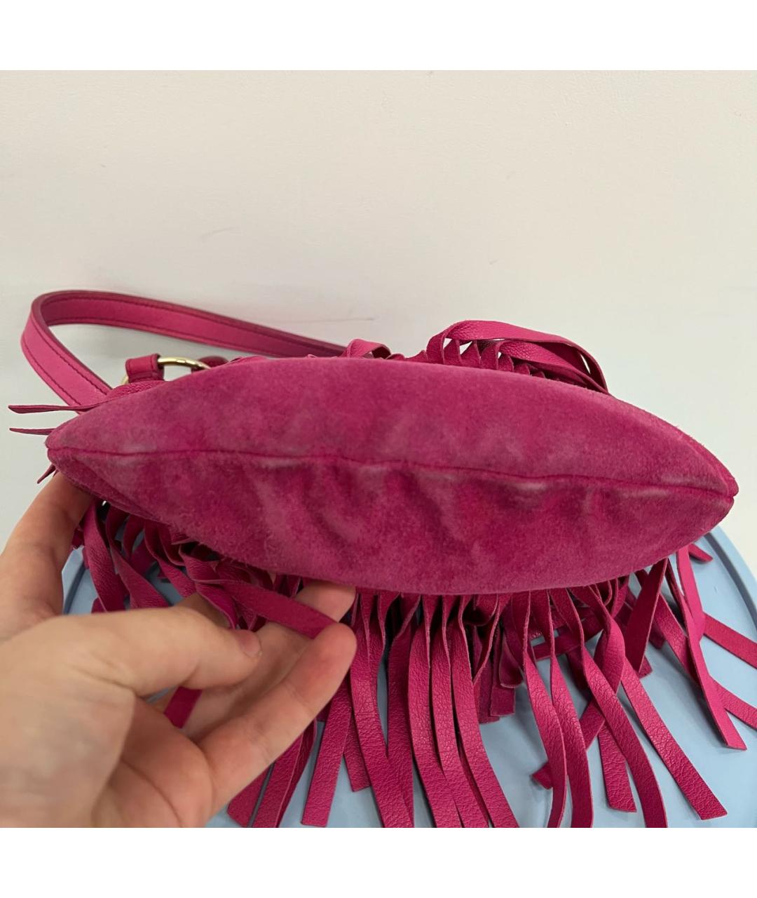 SAINT LAURENT Фуксия замшевая сумка через плечо, фото 6