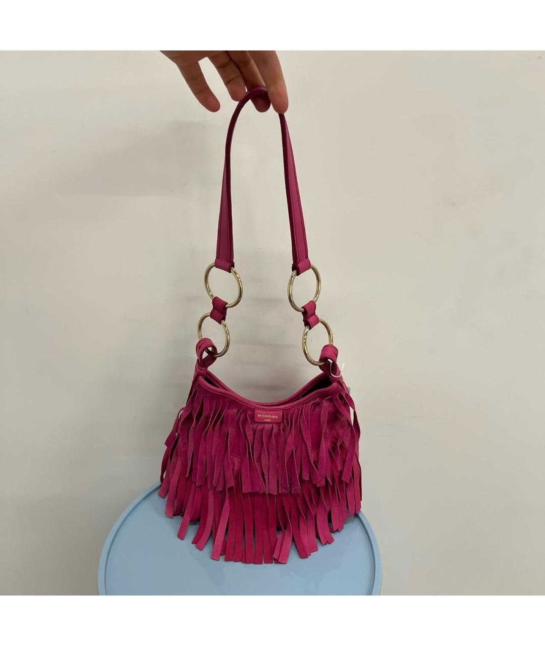 SAINT LAURENT Фуксия замшевая сумка через плечо, фото 9