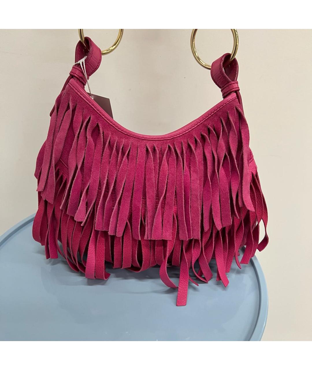 SAINT LAURENT Фуксия замшевая сумка через плечо, фото 3