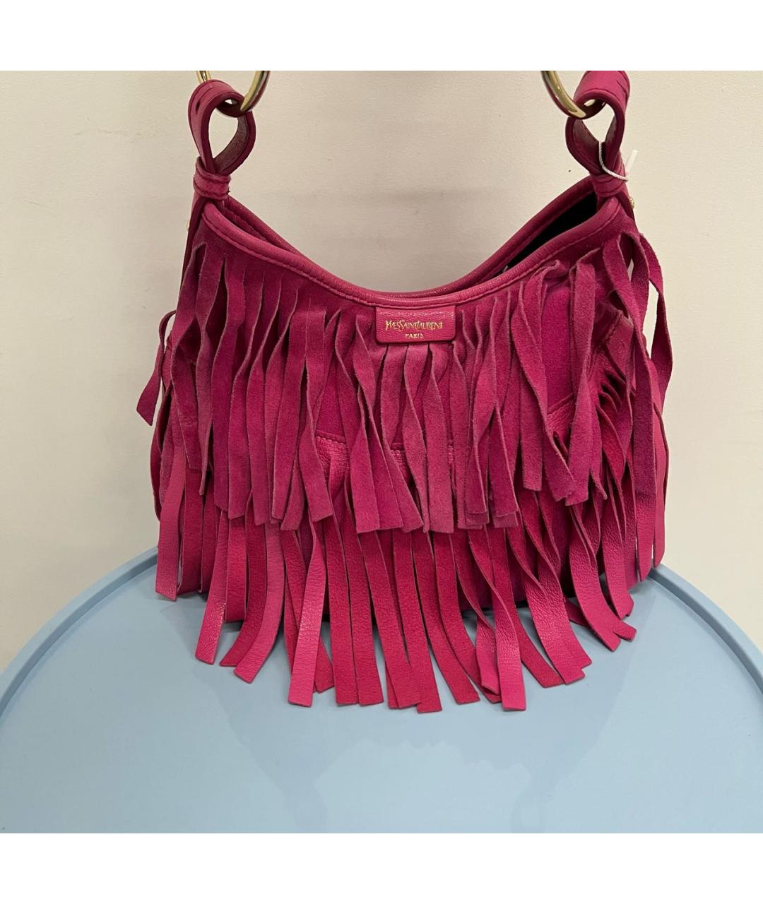 SAINT LAURENT Фуксия замшевая сумка через плечо, фото 2