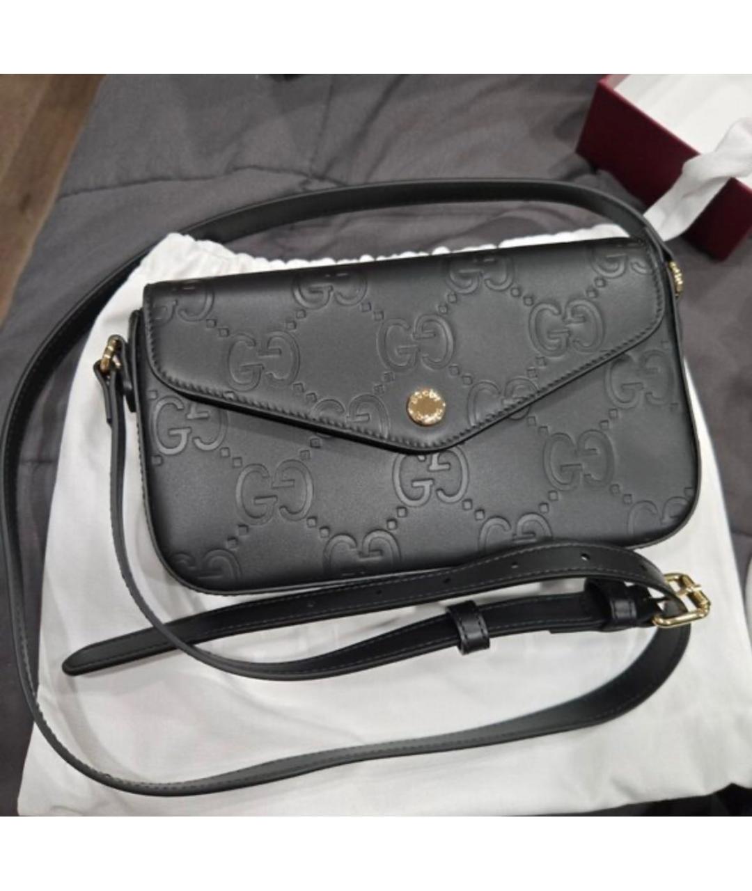 GUCCI Черная кожаная сумка через плечо, фото 5