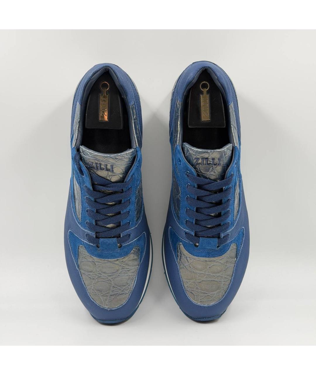 ZILLI Темно-синие кожаные низкие кроссовки / кеды, фото 4
