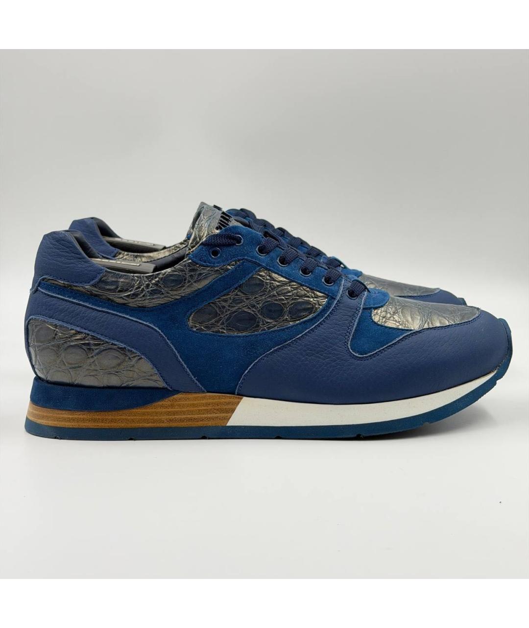 ZILLI Темно-синие кожаные низкие кроссовки / кеды, фото 5