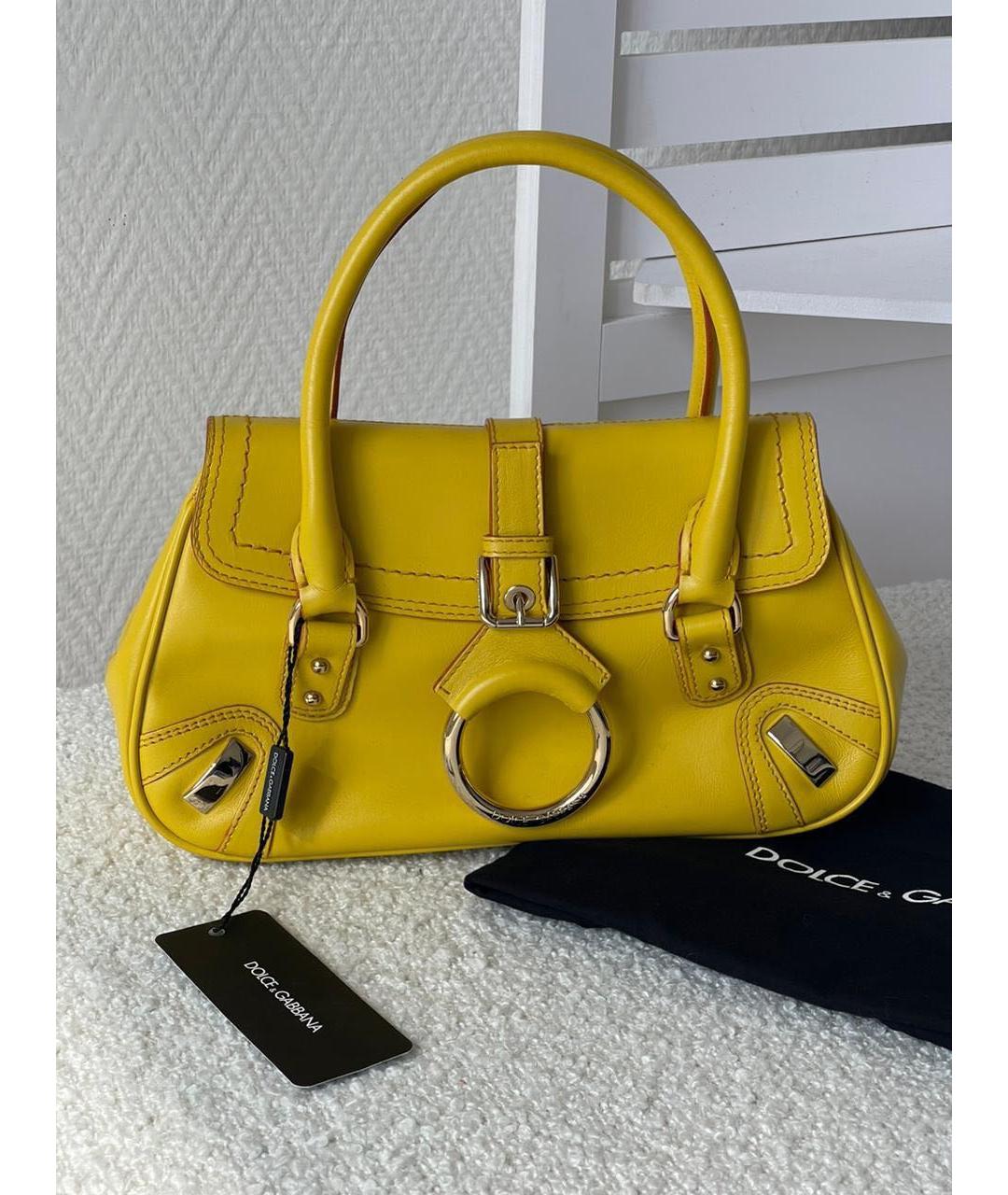 DOLCE&GABBANA Желтая кожаная сумка с короткими ручками, фото 2