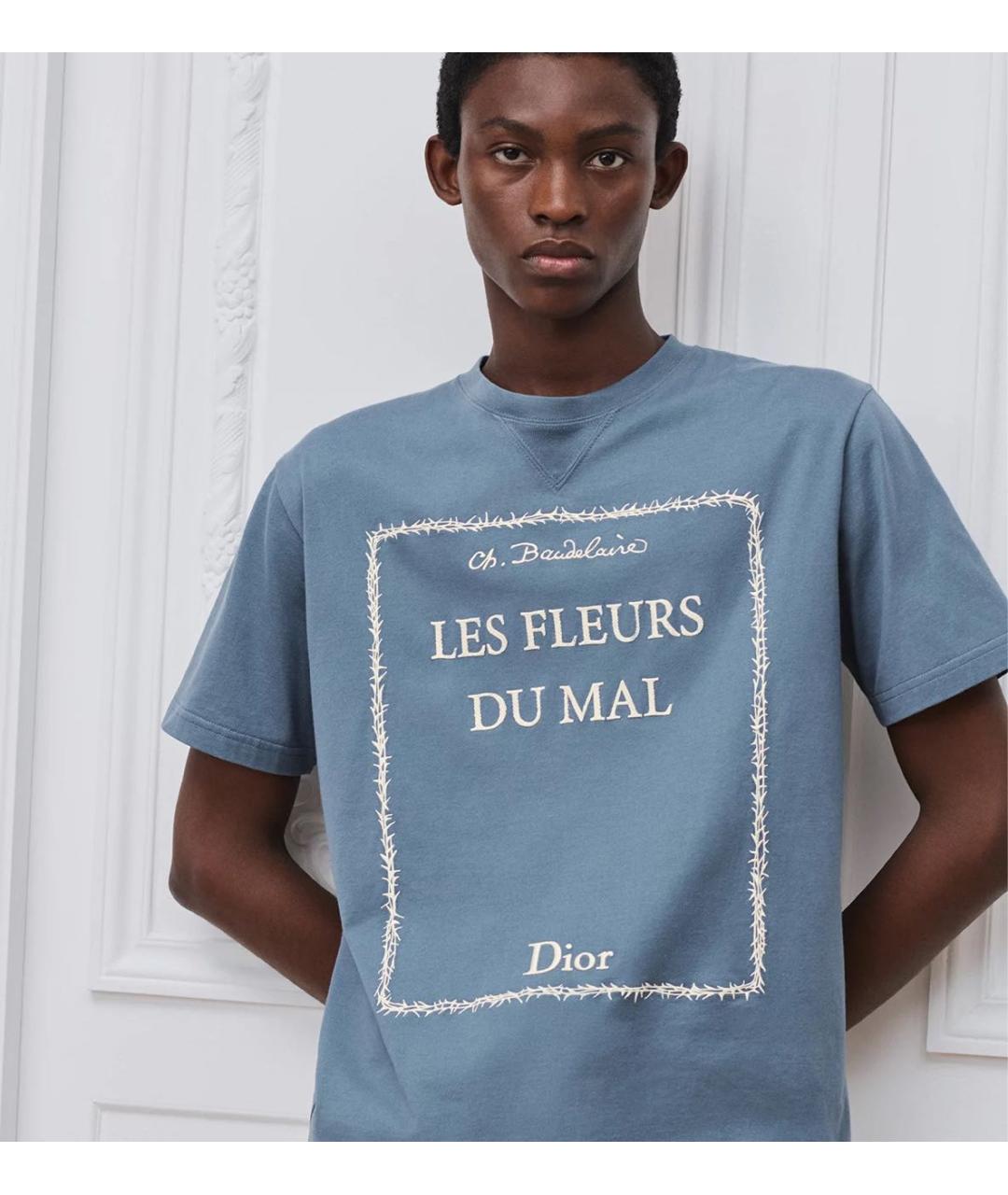 CHRISTIAN DIOR Голубая хлопковая футболка, фото 2