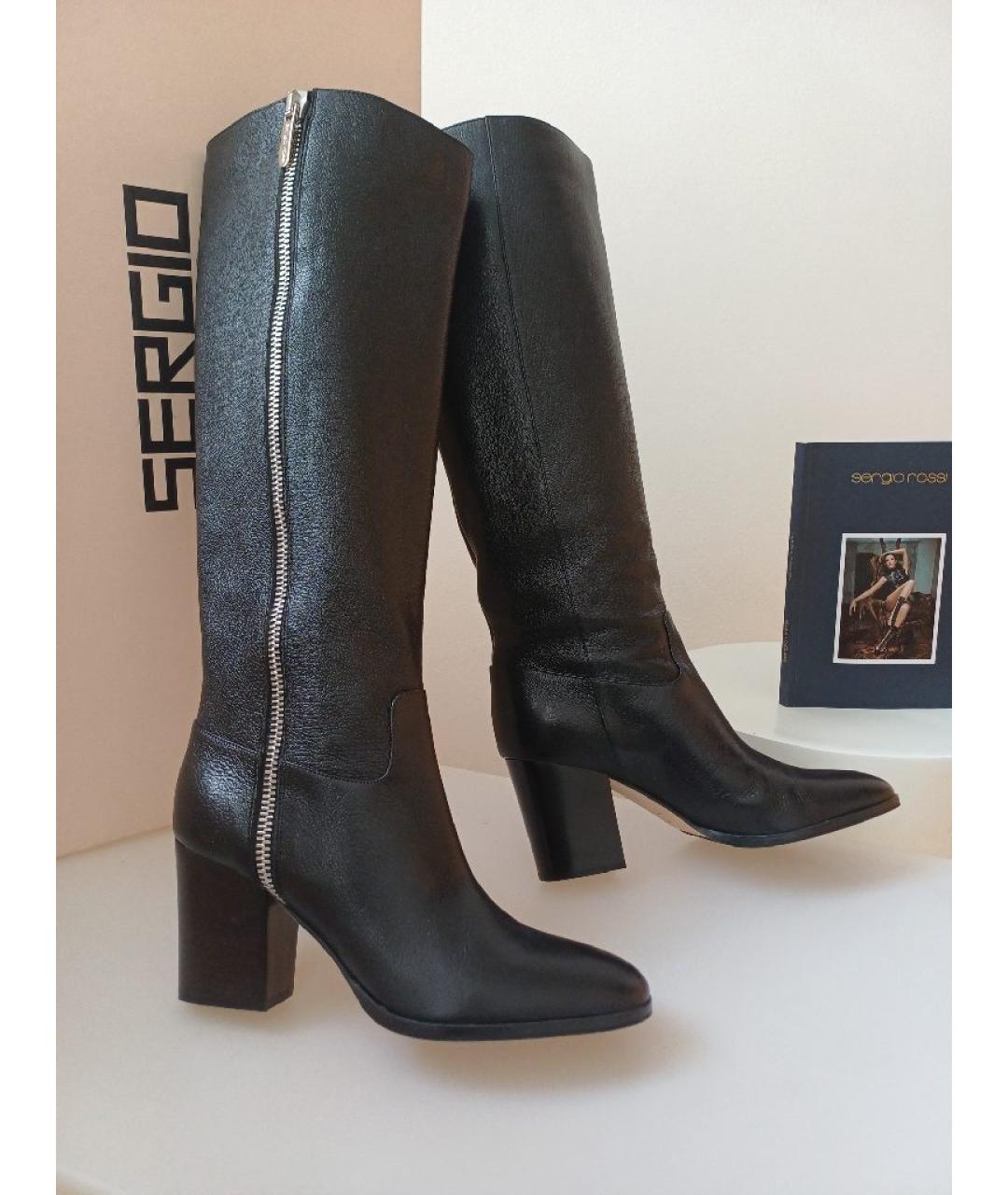 SERGIO ROSSI Черные кожаные сапоги, фото 2