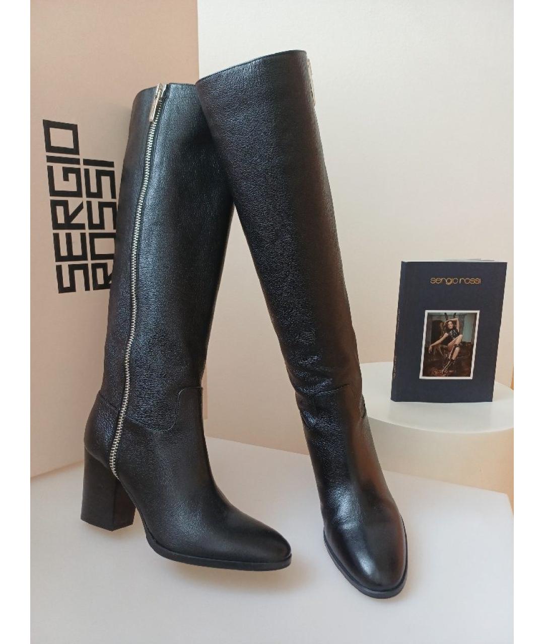 SERGIO ROSSI Черные кожаные сапоги, фото 3