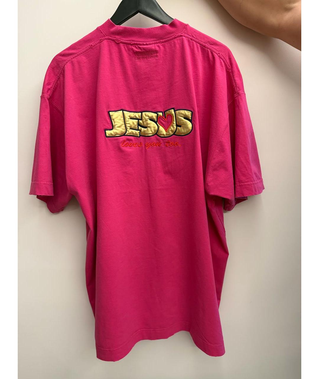 VETEMENTS Фуксия хлопковая футболка, фото 5
