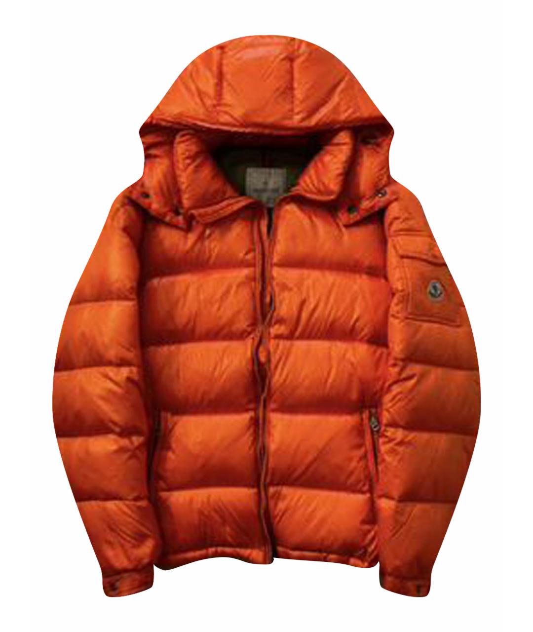 MONCLER Оранжевый полиамидовый пуховик, фото 1