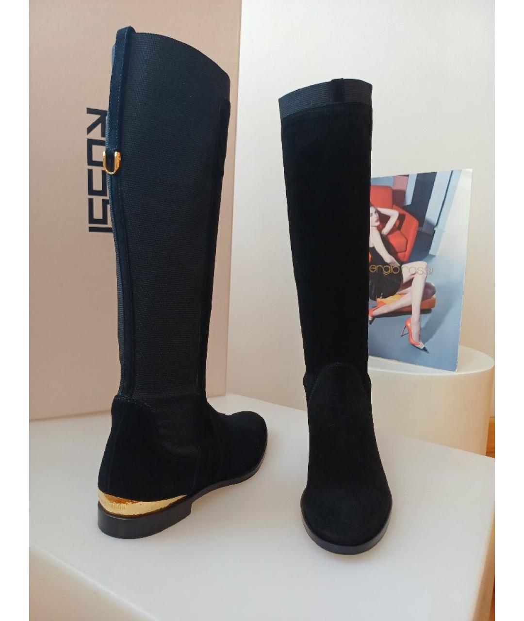 SERGIO ROSSI Черные замшевые сапоги, фото 5