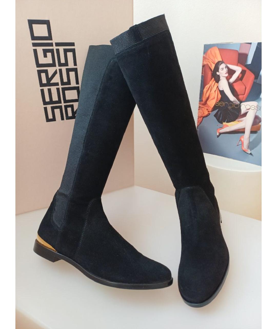 SERGIO ROSSI Черные замшевые сапоги, фото 6