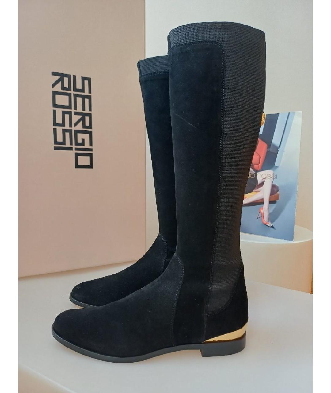 SERGIO ROSSI Черные замшевые сапоги, фото 3