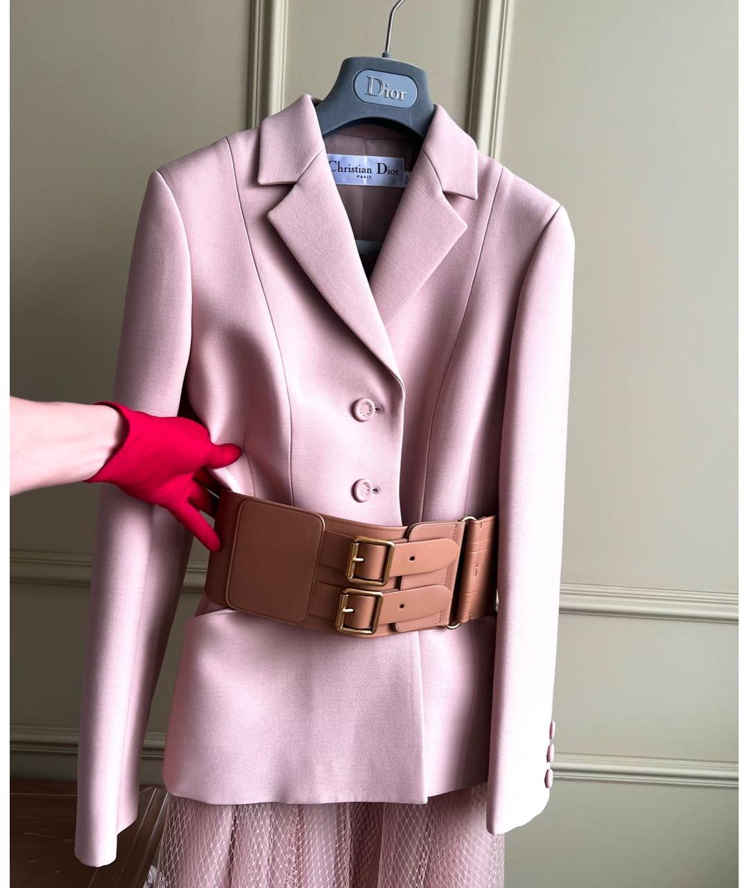 CHRISTIAN DIOR Бежевый кожаный ремень, фото 4