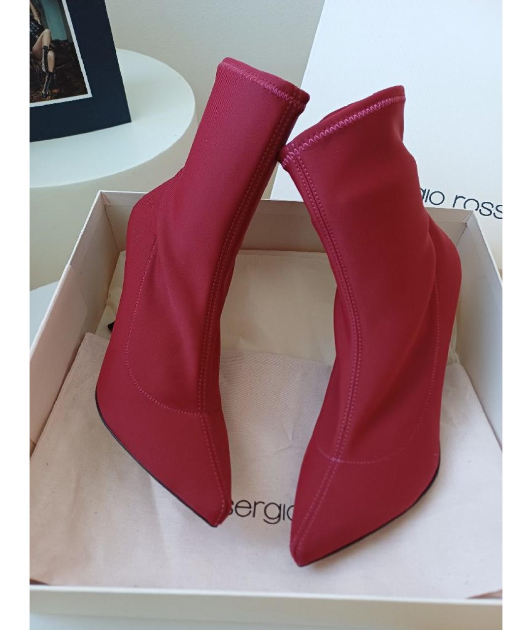 SERGIO ROSSI Красные кожаные ботильоны, фото 5