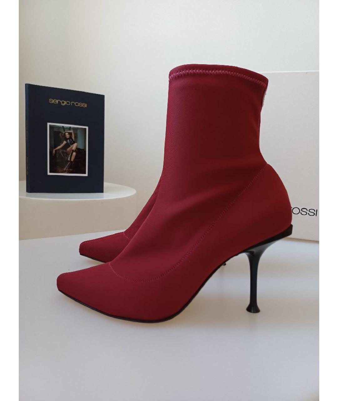 SERGIO ROSSI Красные кожаные ботильоны, фото 4