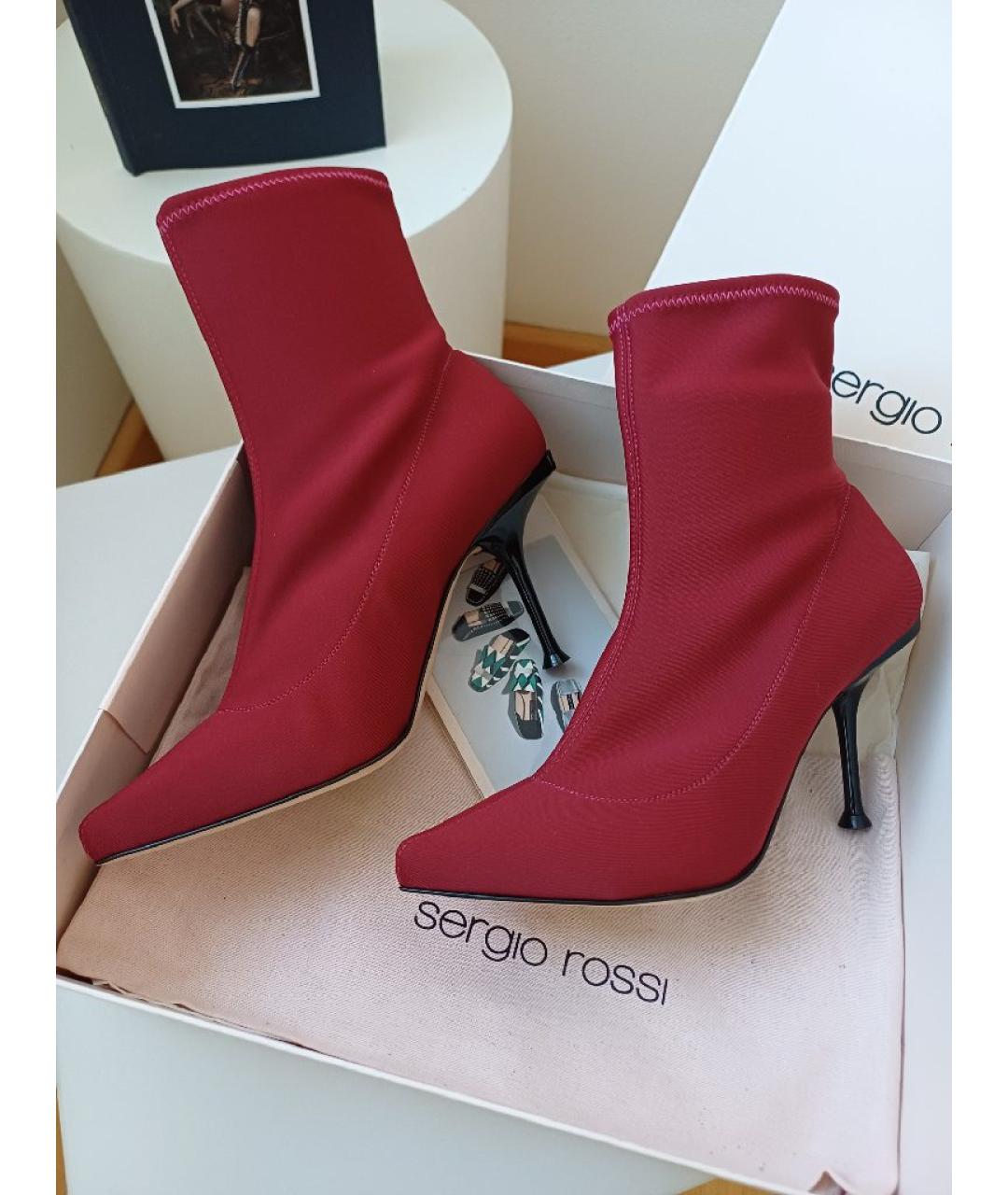 SERGIO ROSSI Красные кожаные ботильоны, фото 6