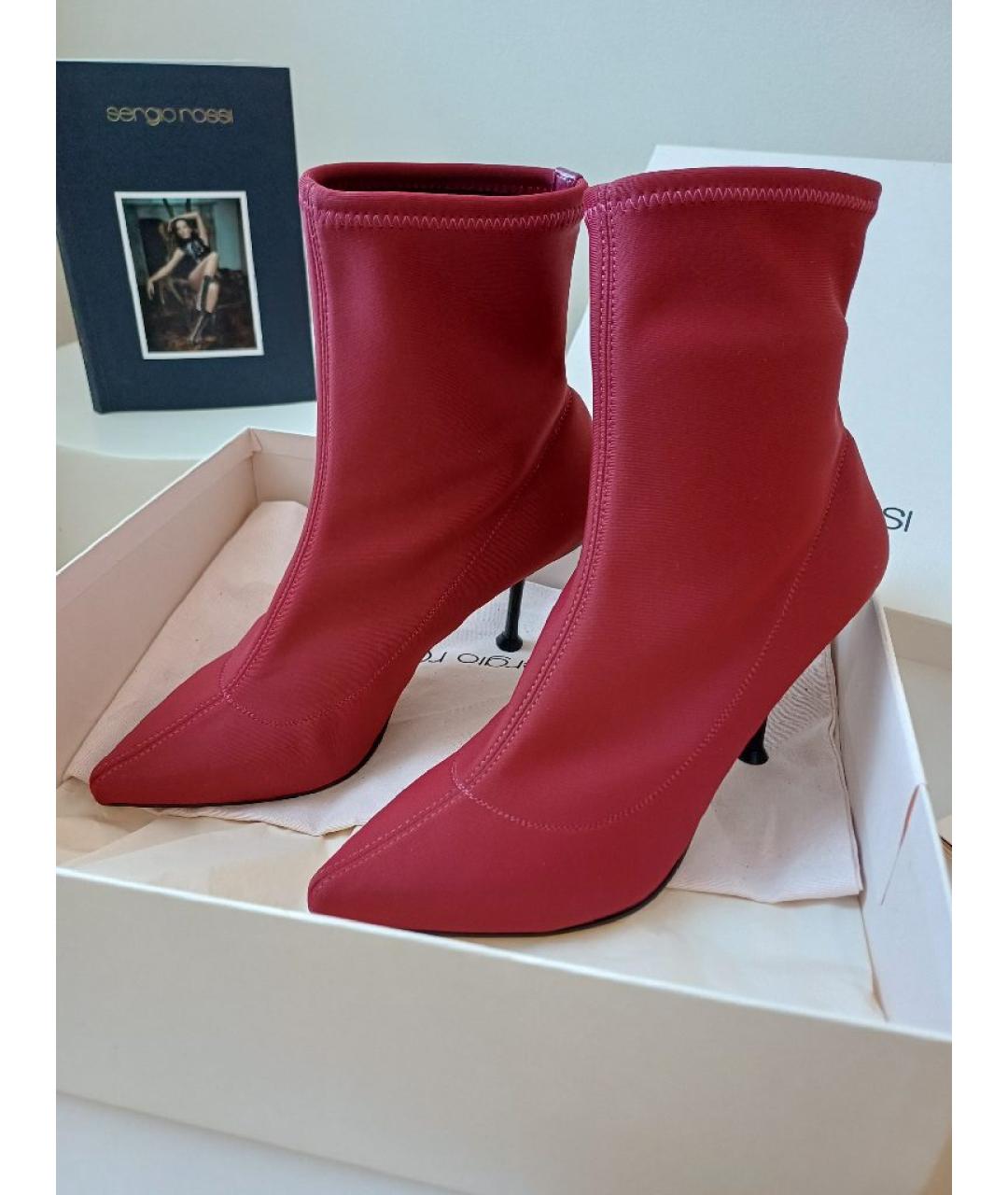 SERGIO ROSSI Красные кожаные ботильоны, фото 2