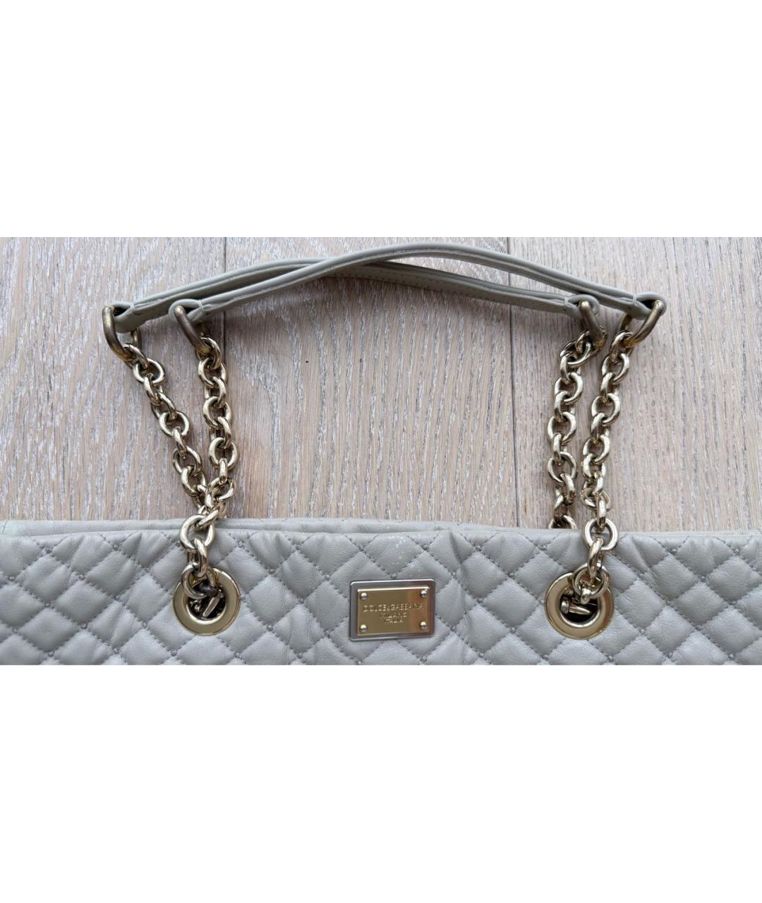 DOLCE&GABBANA Бежевая кожаная сумка с короткими ручками, фото 6