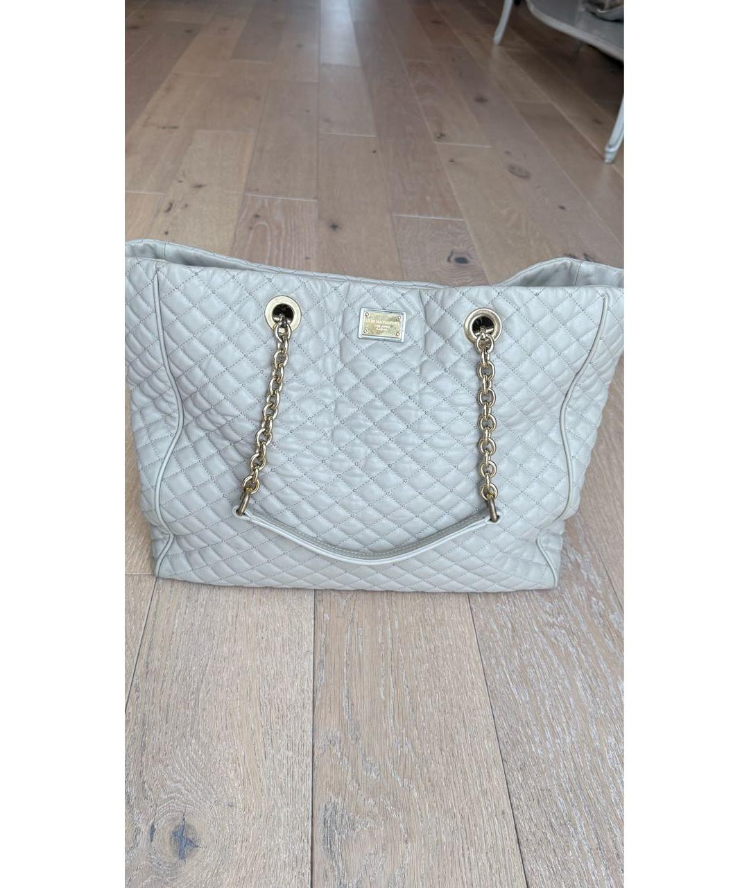 DOLCE&GABBANA Бежевая кожаная сумка с короткими ручками, фото 3