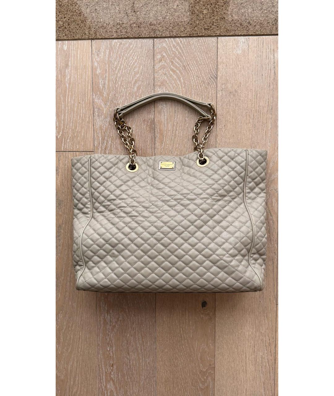 DOLCE&GABBANA Бежевая кожаная сумка с короткими ручками, фото 9