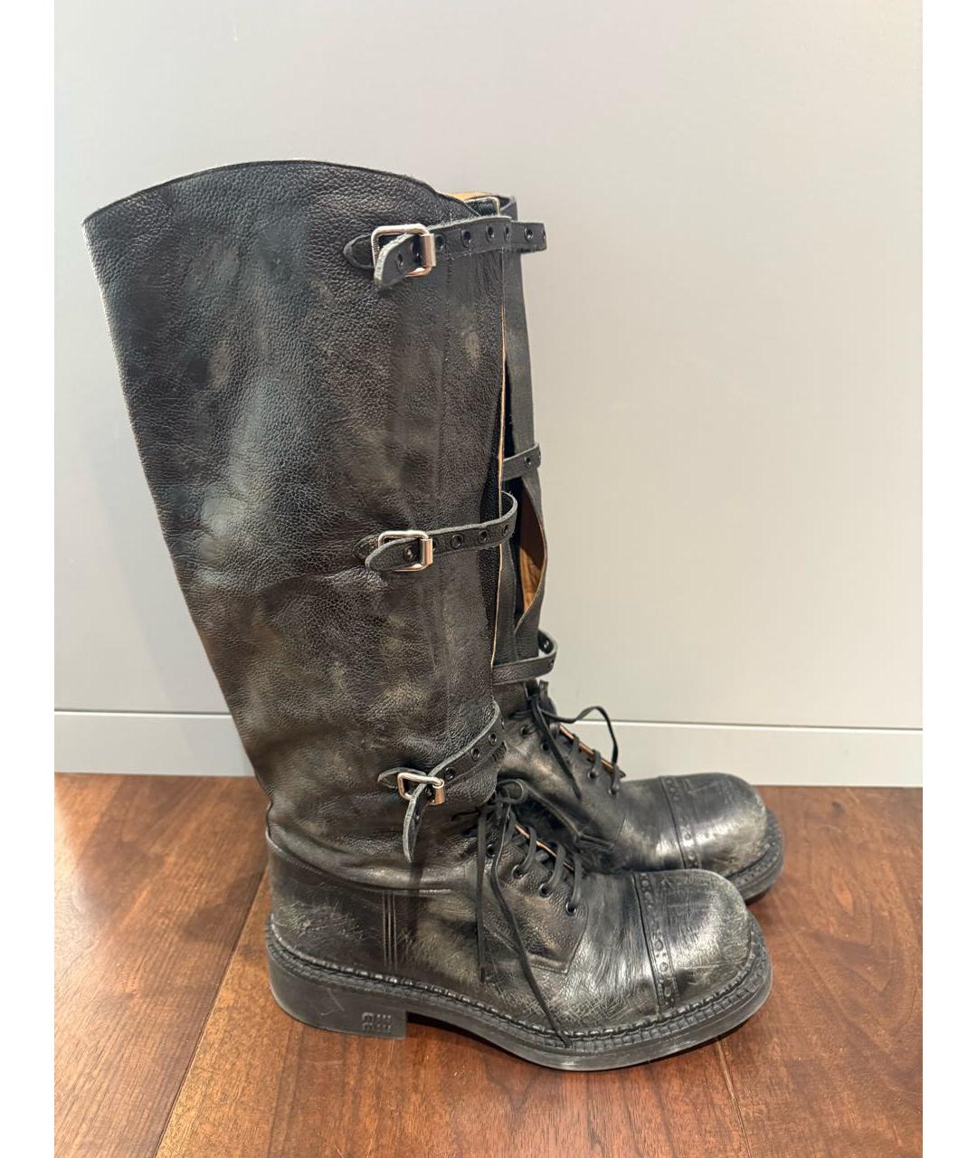 MIU MIU Антрацитовые кожаные сапоги, фото 8