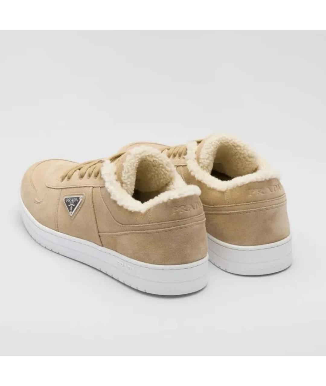 PRADA Бежевые замшевые низкие кроссовки / кеды, фото 4