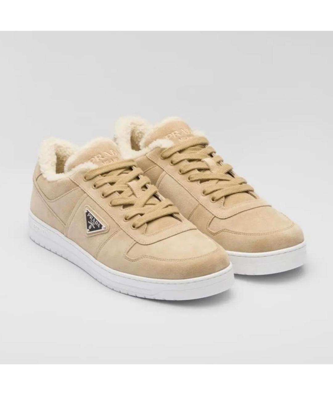 PRADA Бежевые замшевые низкие кроссовки / кеды, фото 2