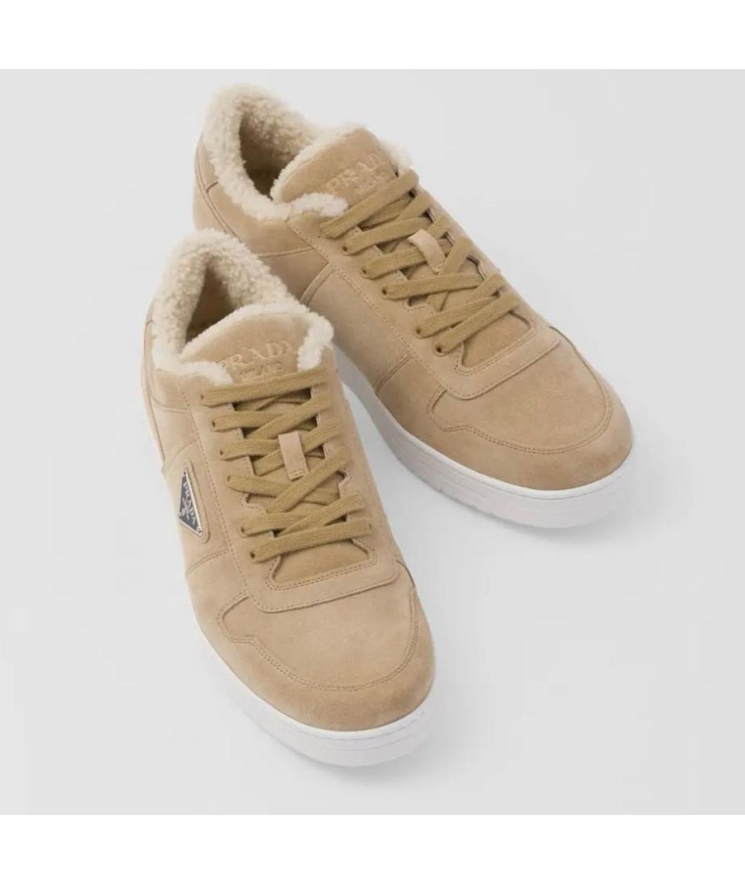 PRADA Бежевые замшевые низкие кроссовки / кеды, фото 3