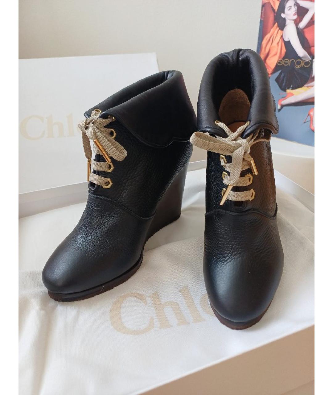 CHLOE Черные кожаные ботильоны, фото 2