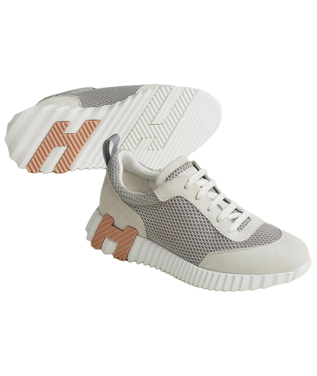 HERMES Бежевые кожаные кроссовки, фото 4