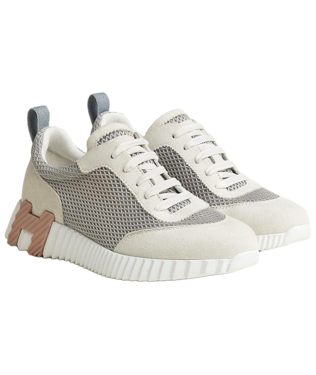 HERMES Бежевые кожаные кроссовки, фото 2