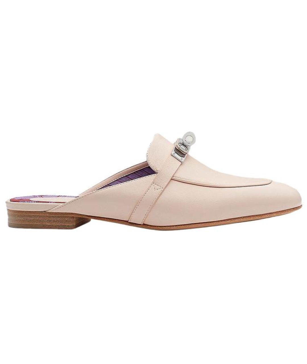 HERMES Розовые кожаные мюли, фото 1