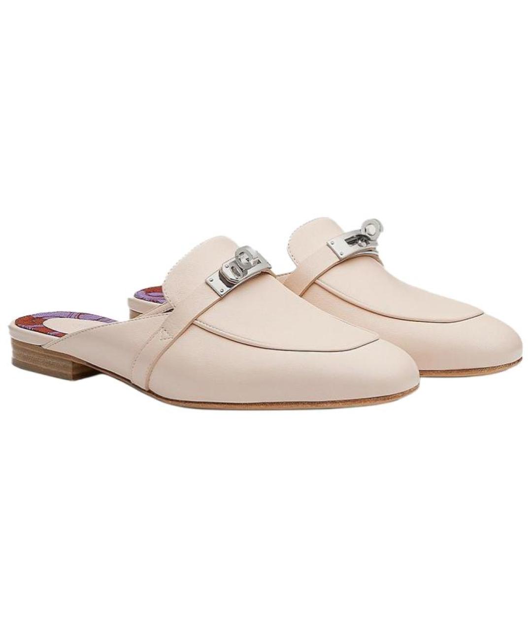 HERMES Розовые кожаные мюли, фото 3