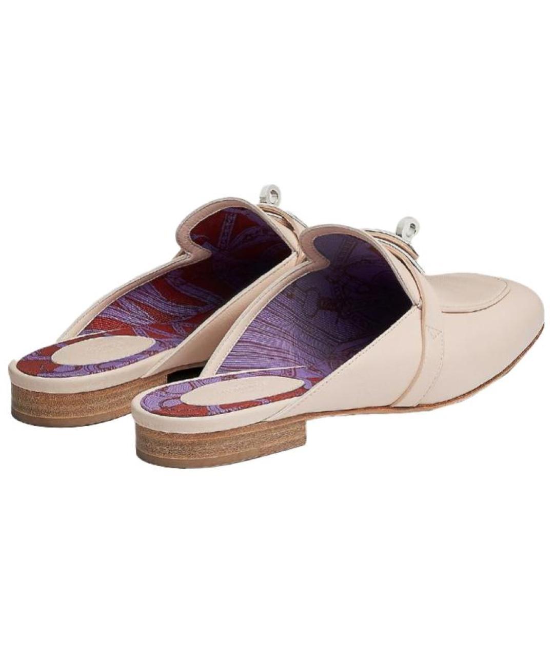 HERMES Розовые кожаные мюли, фото 4