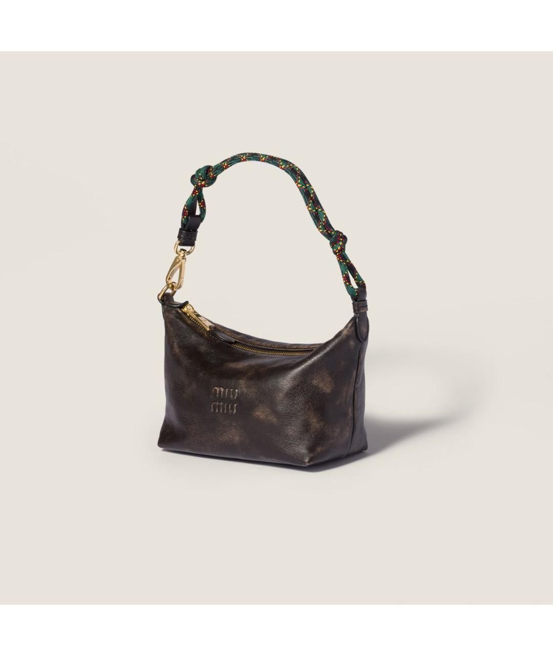 MIU MIU Антрацитовая кожаная сумка с короткими ручками, фото 4