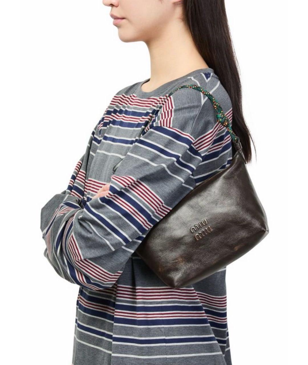 MIU MIU Антрацитовая кожаная сумка с короткими ручками, фото 2