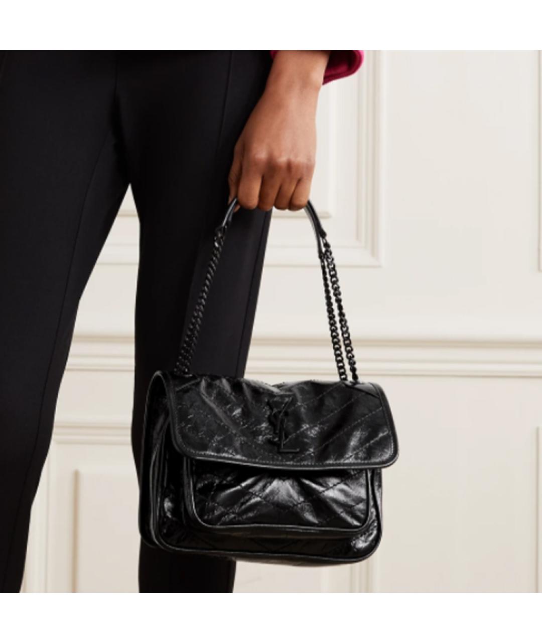 SAINT LAURENT Черная кожаная сумка через плечо, фото 6