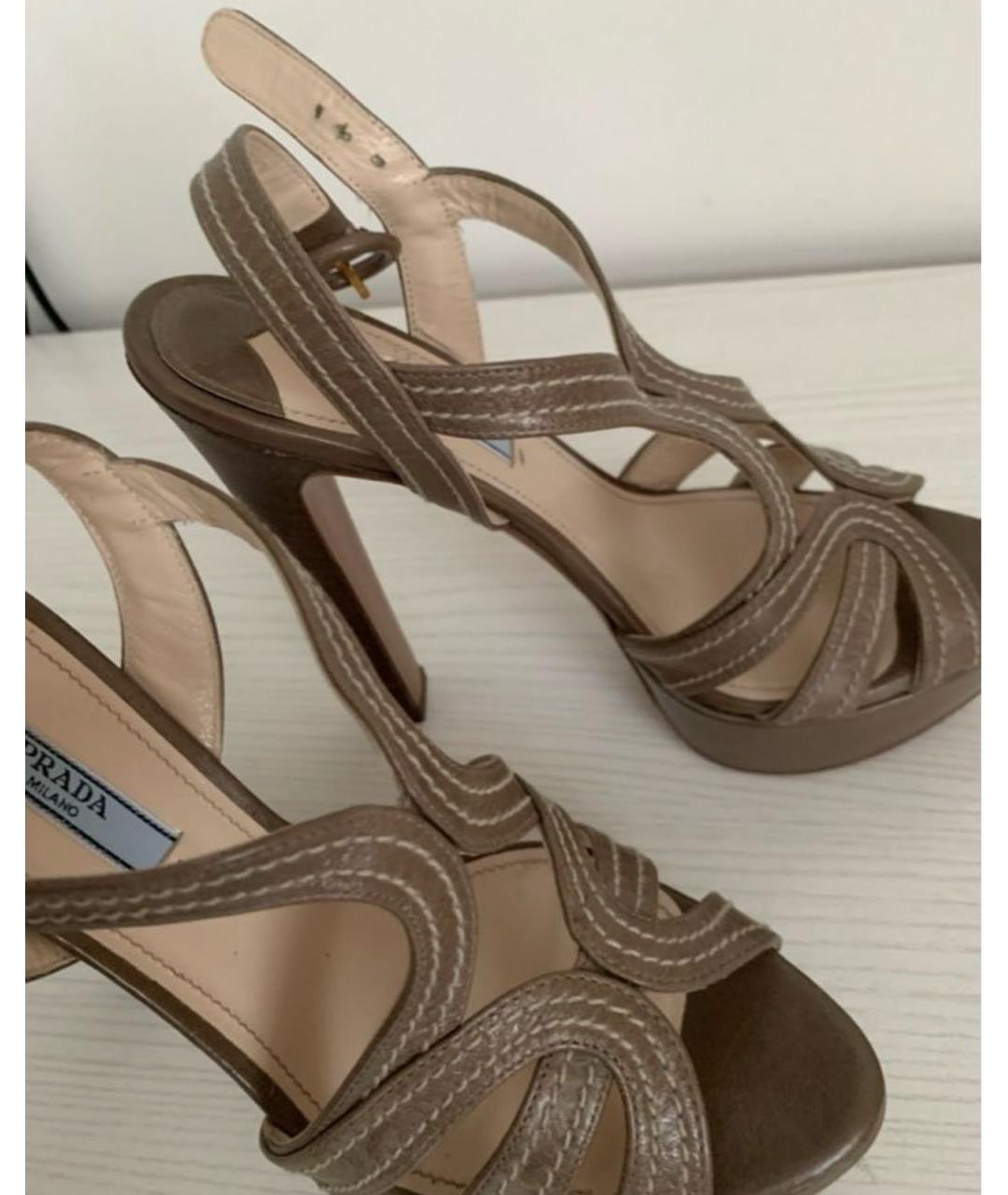 PRADA Хаки кожаные босоножки, фото 4