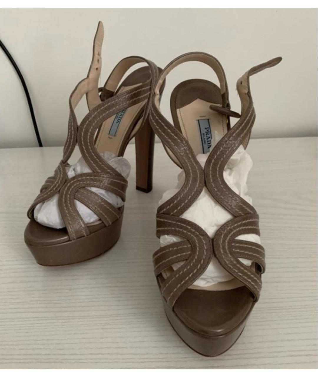 PRADA Хаки кожаные босоножки, фото 5